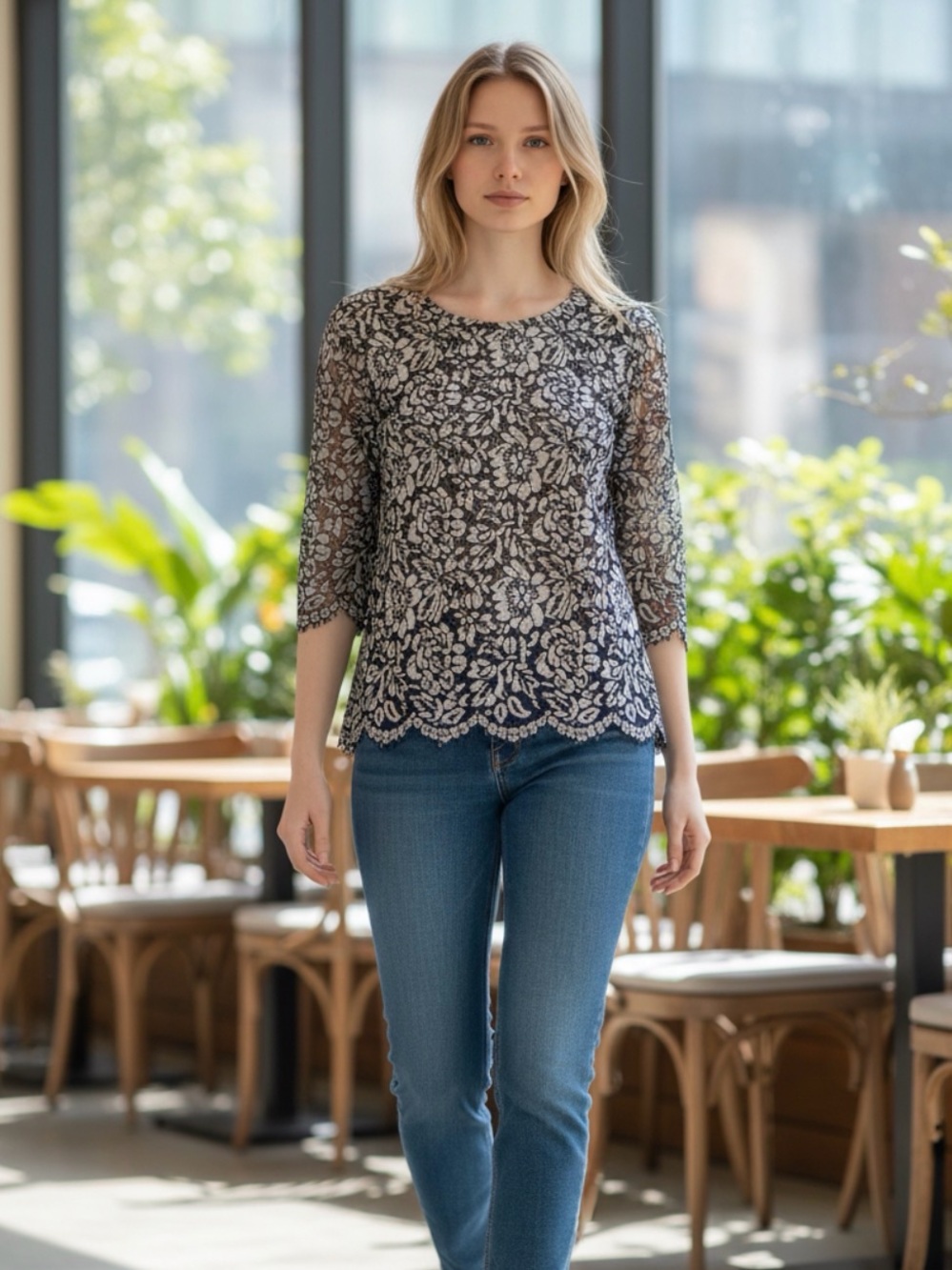 Banana Republic Black and White Lace Floral Blouse